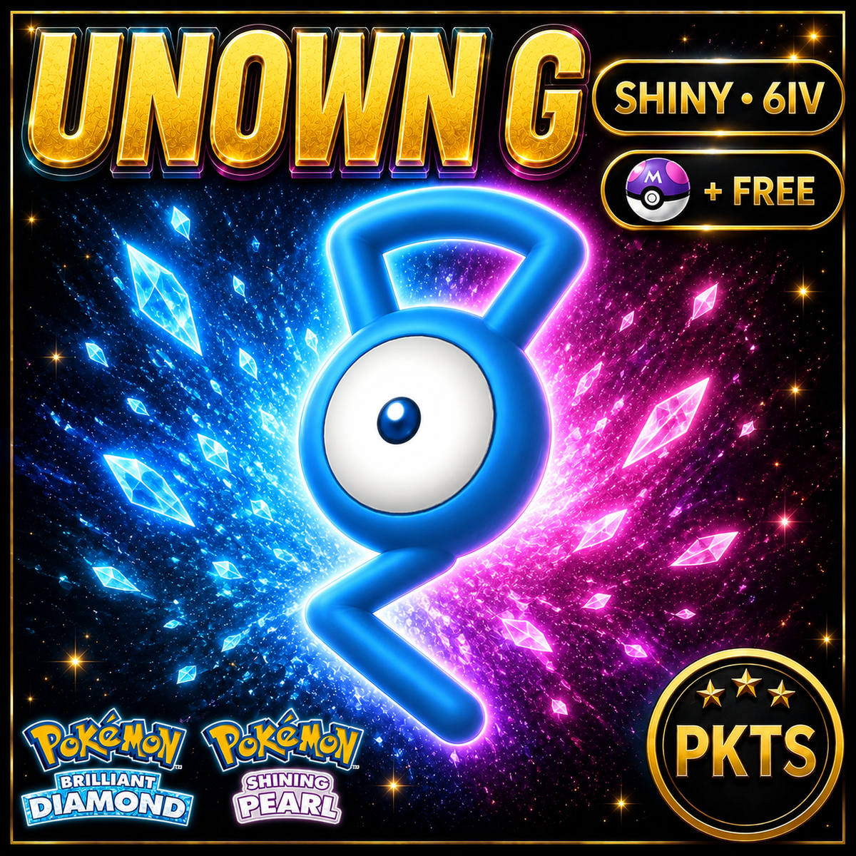 Shiny Unown G for Pokémon Brilliant Diamond & Shining Pearl (BDSP), 6IV, PKTS.
