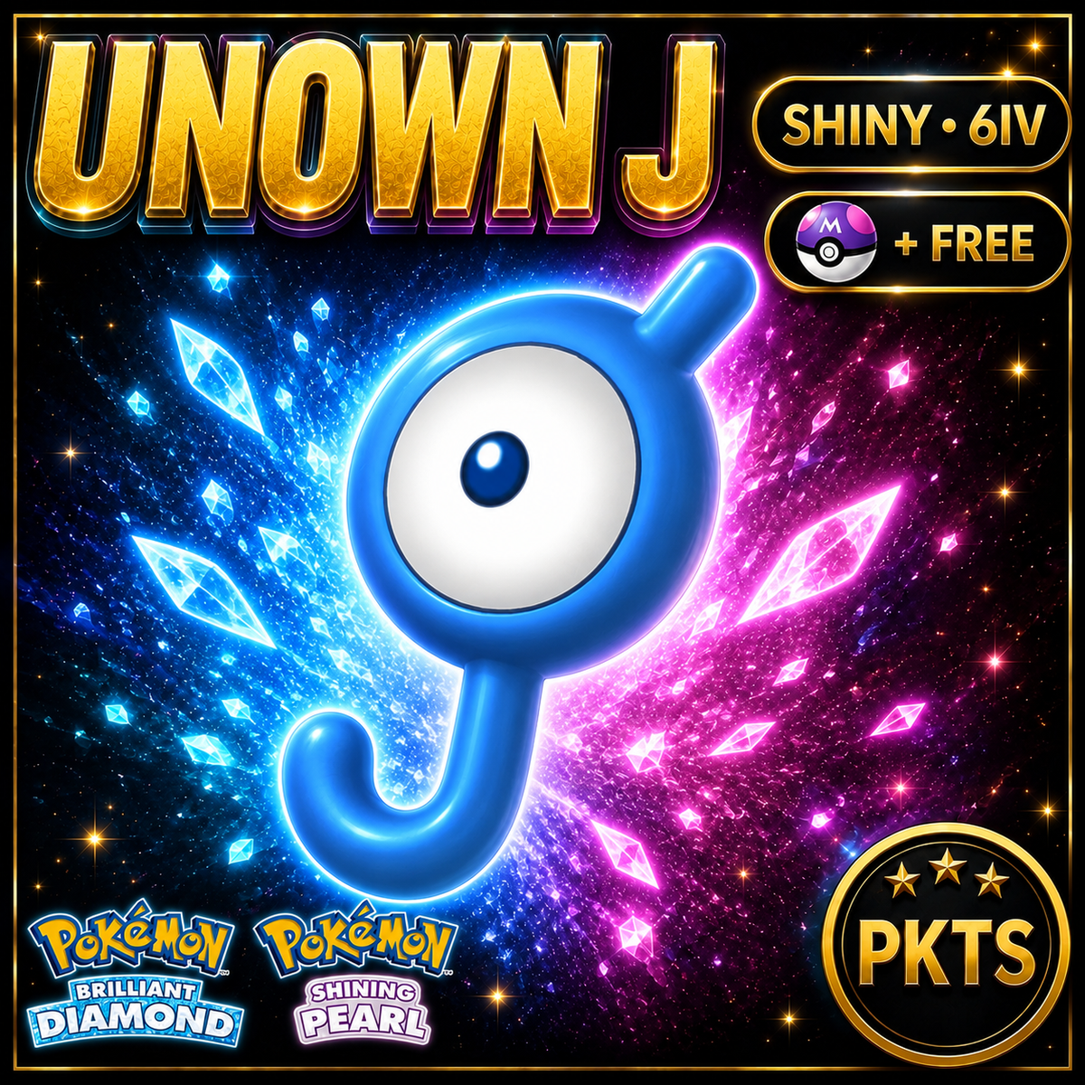 Shiny Unown J for Pokémon Brilliant Diamond & Shining Pearl (BDSP), 6IV, PKTS.