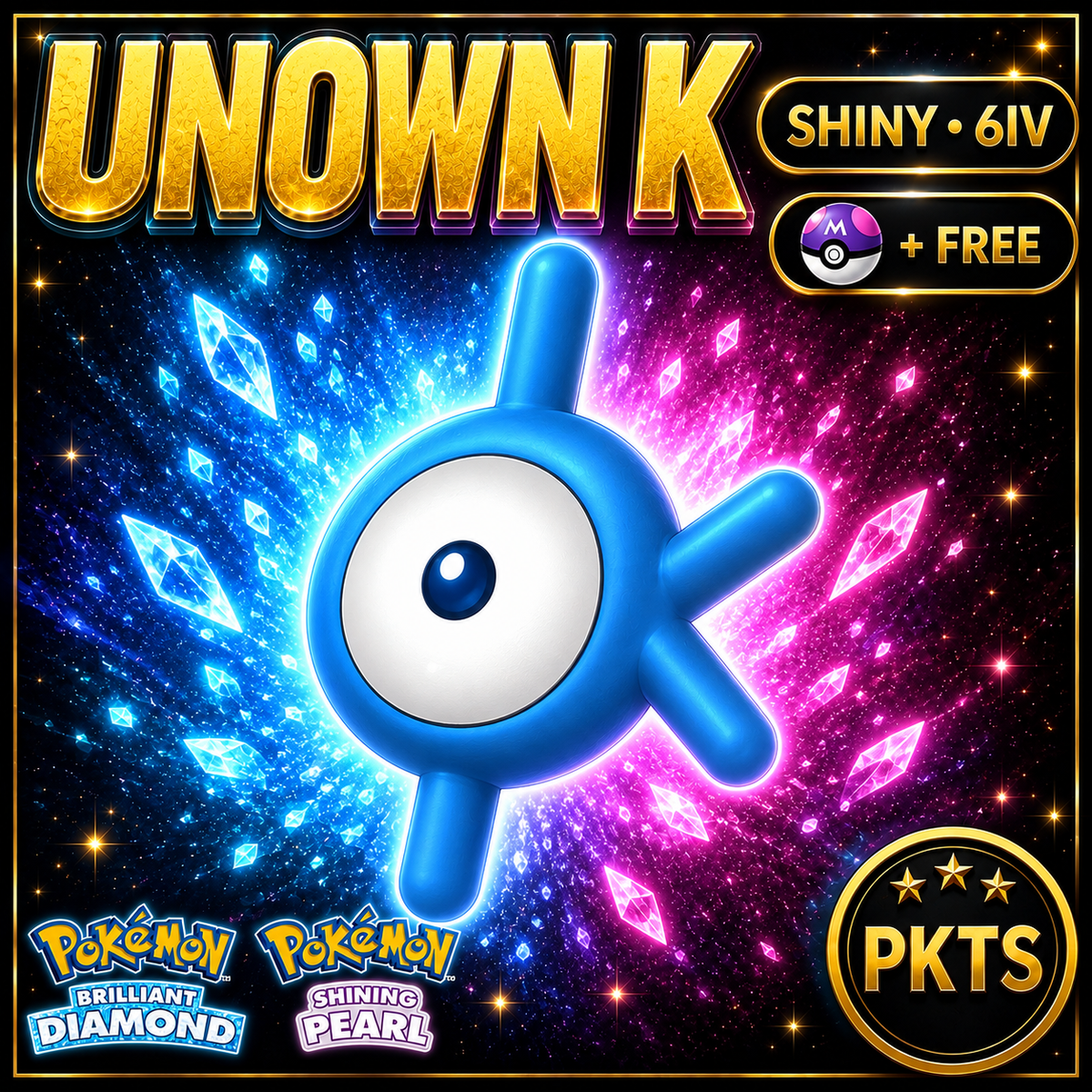 Shiny Unown K for Pokémon Brilliant Diamond & Shining Pearl (BDSP), 6IV, PKTS.