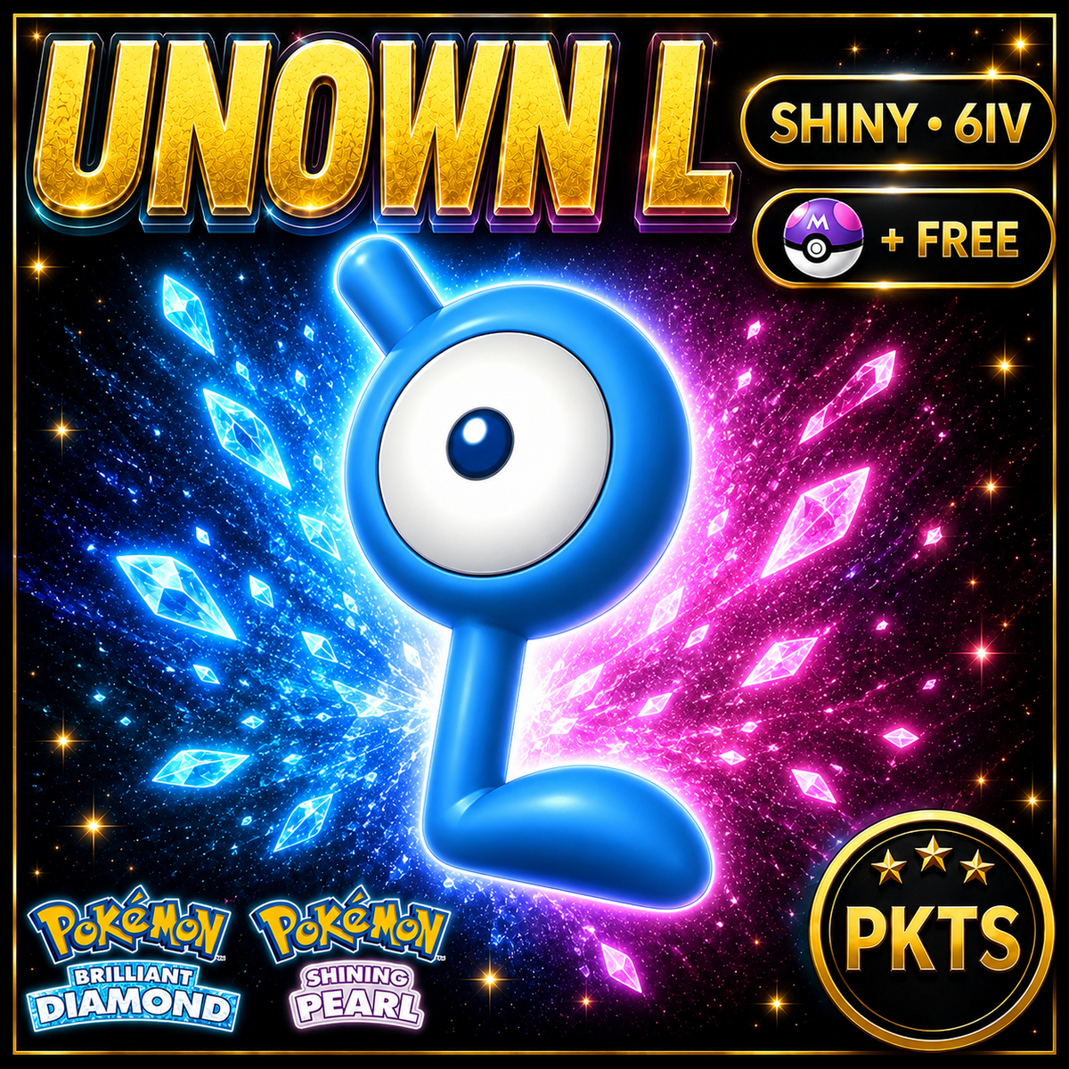 Shiny Unown L for Pokémon Brilliant Diamond & Shining Pearl (BDSP), 6IV, PKTS.