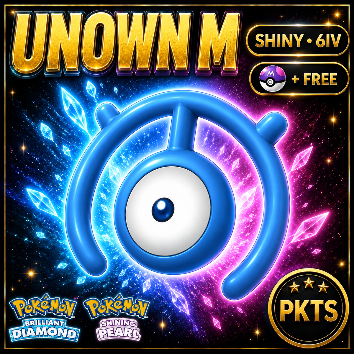Shiny Unown M for Pokémon Brilliant Diamond & Shining Pearl (BDSP), 6IV, PKTS.