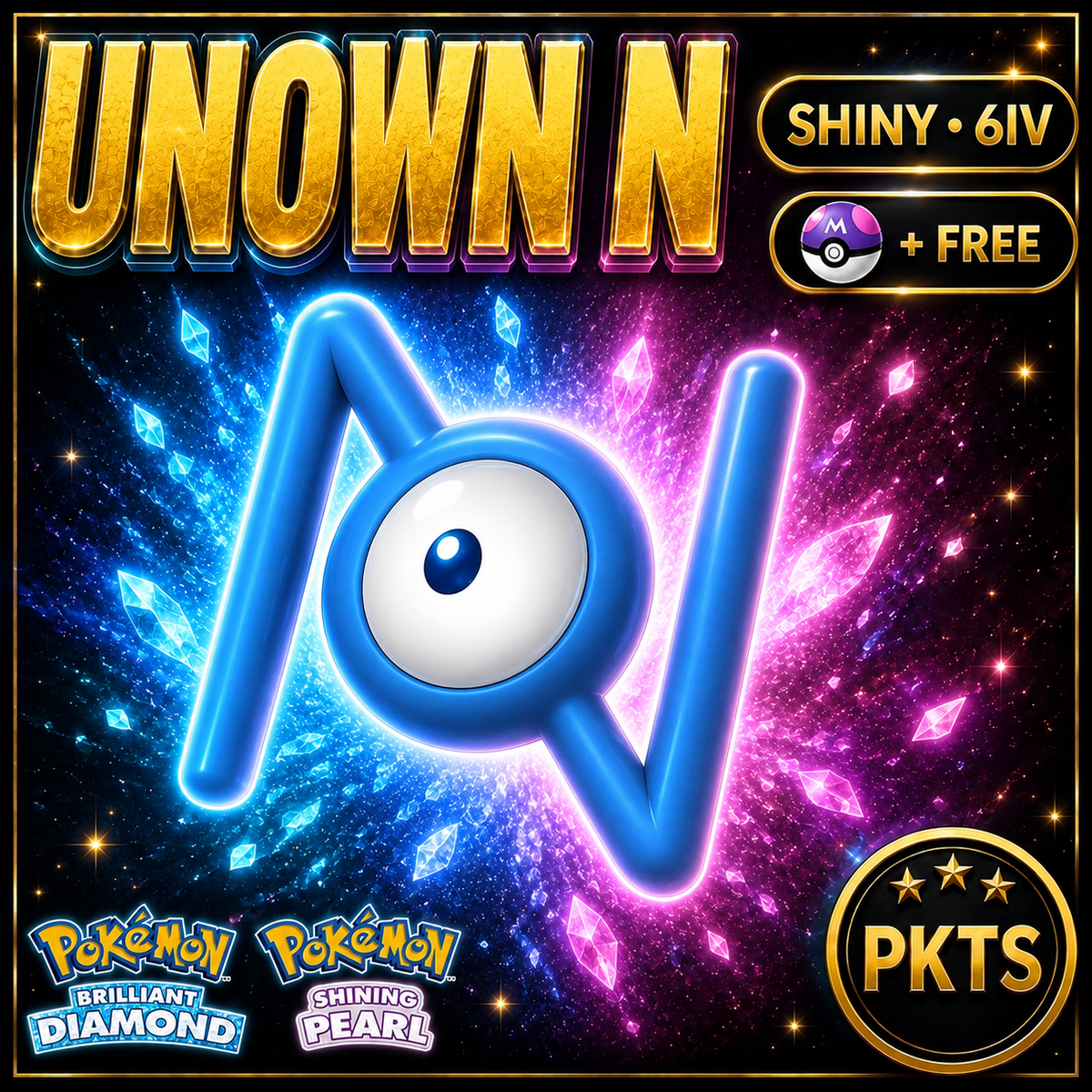 Shiny Unown N for Pokémon Brilliant Diamond & Shining Pearl (BDSP), 6IV, PKTS.