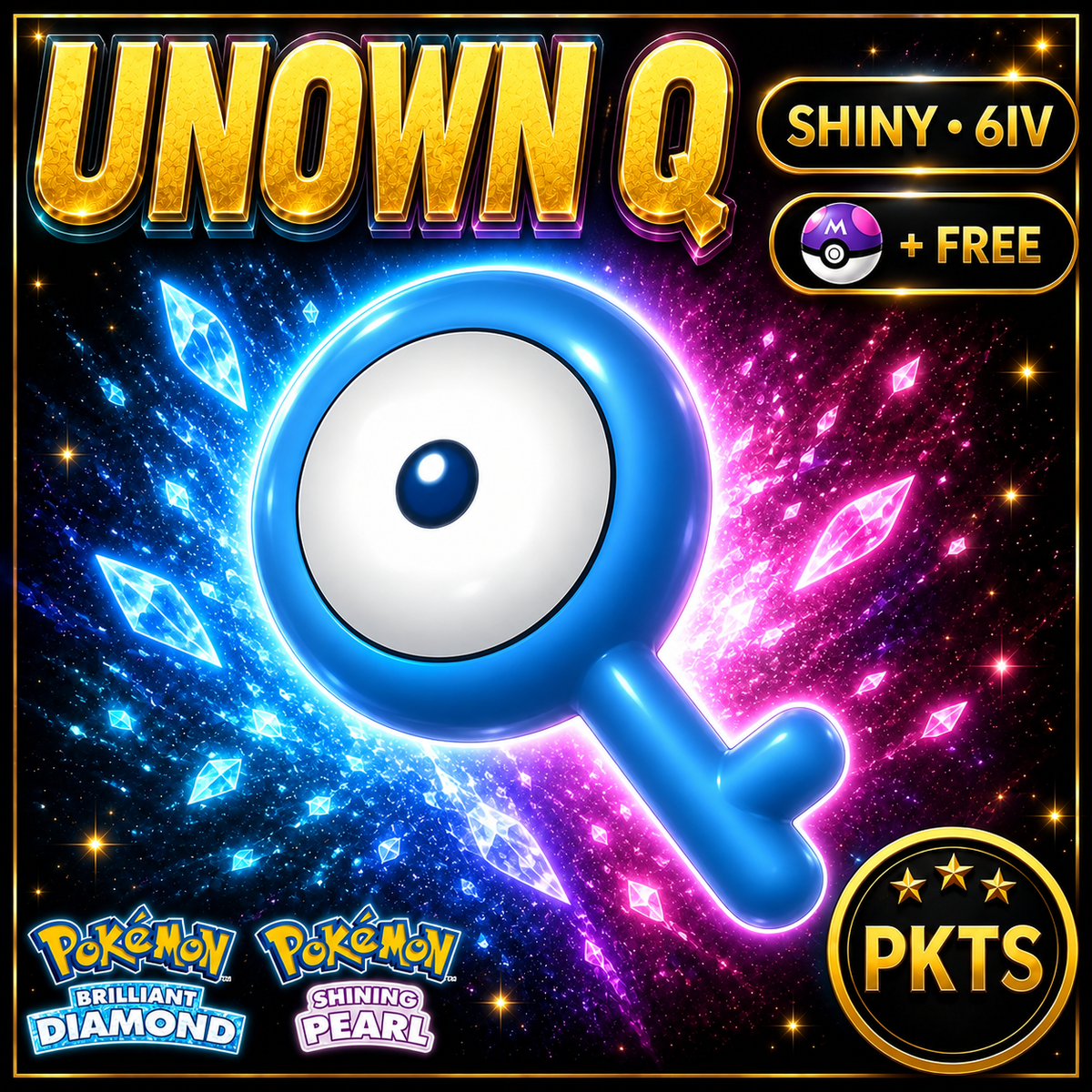 Shiny Unown Q for Pokémon Brilliant Diamond & Shining Pearl (BDSP), 6IV, PKTS.