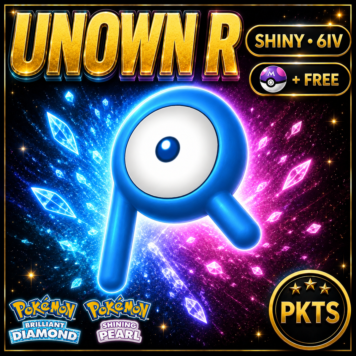 Shiny Unown R for Pokémon Brilliant Diamond & Shining Pearl (BDSP), 6IV, PKTS.