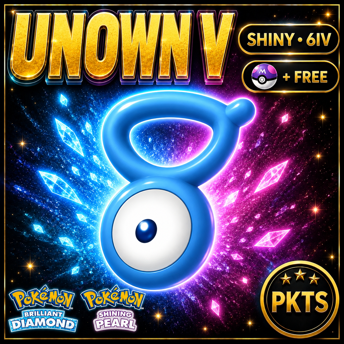 Shiny Unown V for Pokémon Brilliant Diamond & Shining Pearl (BDSP), 6IV, PKTS.