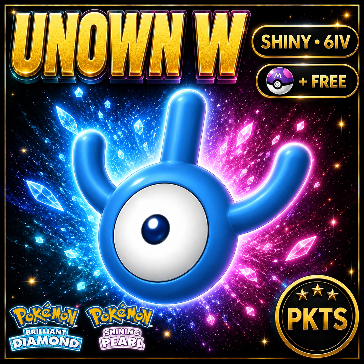 Shiny Unown W for Pokémon Brilliant Diamond & Shining Pearl (BDSP), 6IV, PKTS.