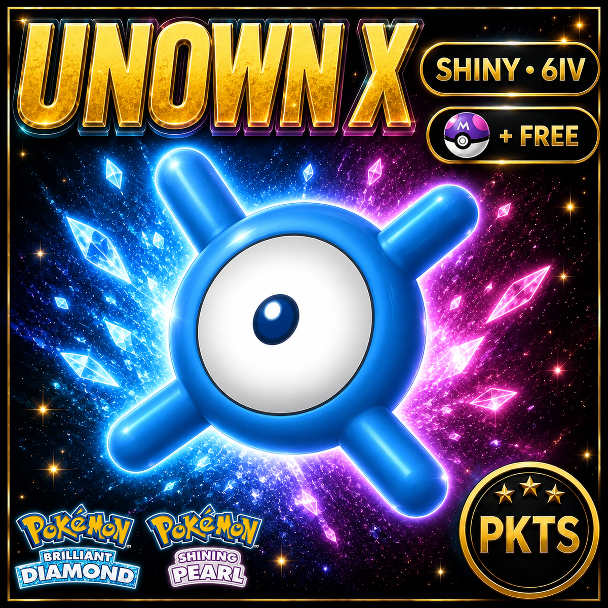 Shiny Unown X for Pokémon Brilliant Diamond & Shining Pearl (BDSP), 6IV, PKTS.