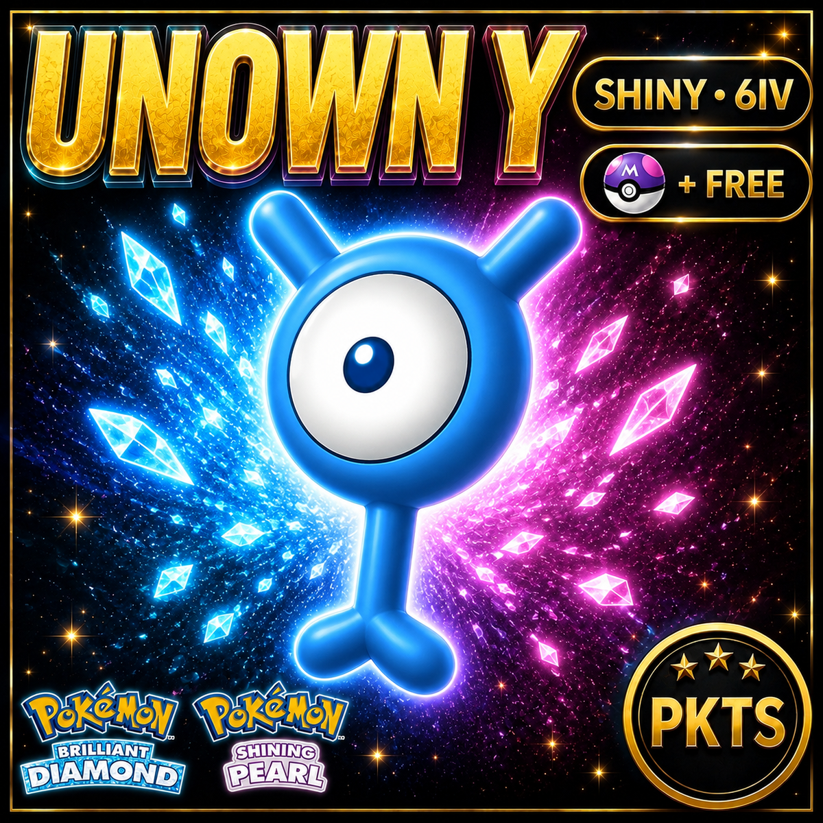 Shiny Unown Y for Pokémon Brilliant Diamond & Shining Pearl (BDSP), 6IV, PKTS.