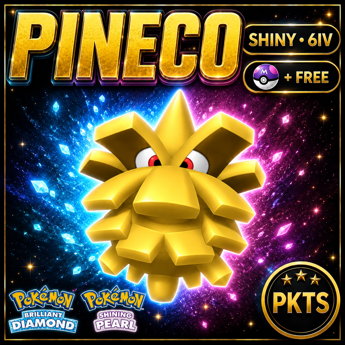 Shiny Pineco for Pokémon Brilliant Diamond & Shining Pearl (BDSP), 6IV, PKTS.