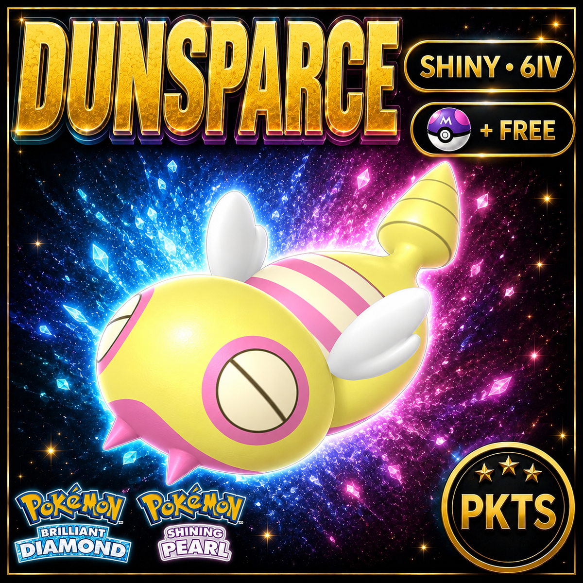 Shiny Dunsparce for Pokémon Brilliant Diamond & Shining Pearl (BDSP), 6IV, PKTS.
