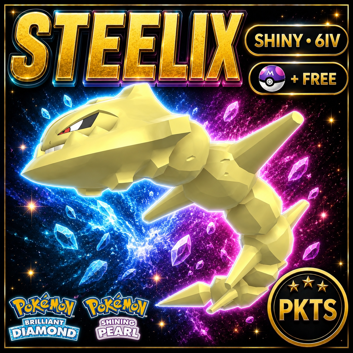 Shiny Steelix for Pokémon Brilliant Diamond & Shining Pearl (BDSP), 6IV, PKTS.
