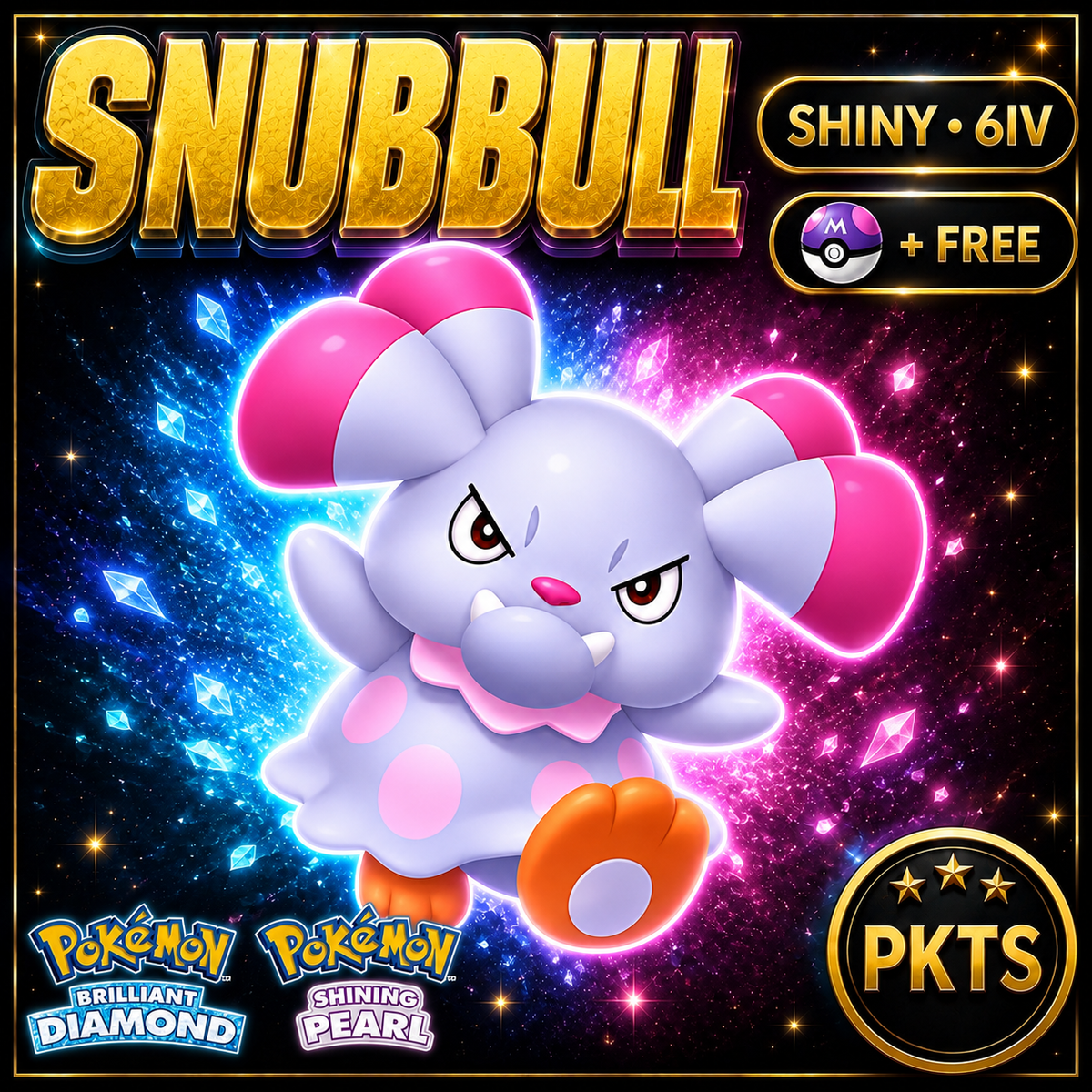 Shiny Snubbull for Pokémon Brilliant Diamond & Shining Pearl (BDSP), 6IV, PKTS.