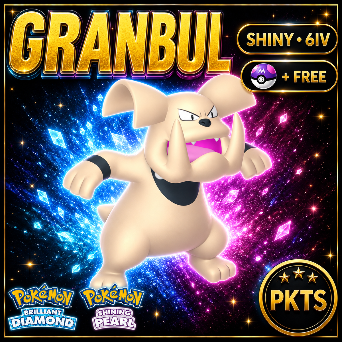 Shiny Granbull for Pokémon Brilliant Diamond & Shining Pearl (BDSP), 6IV, PKTS.
