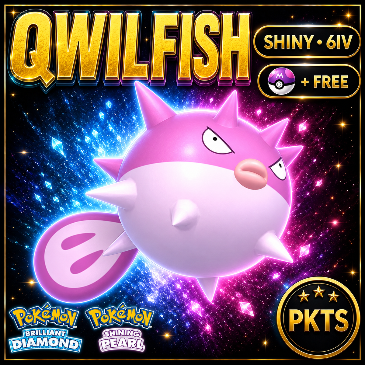 Shiny Qwilfish for Pokémon Brilliant Diamond & Shining Pearl (BDSP), 6IV, PKTS.