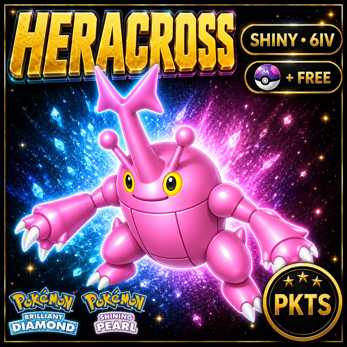 Shiny Heracross for Pokémon Brilliant Diamond & Shining Pearl (BDSP), 6IV, PKTS.
