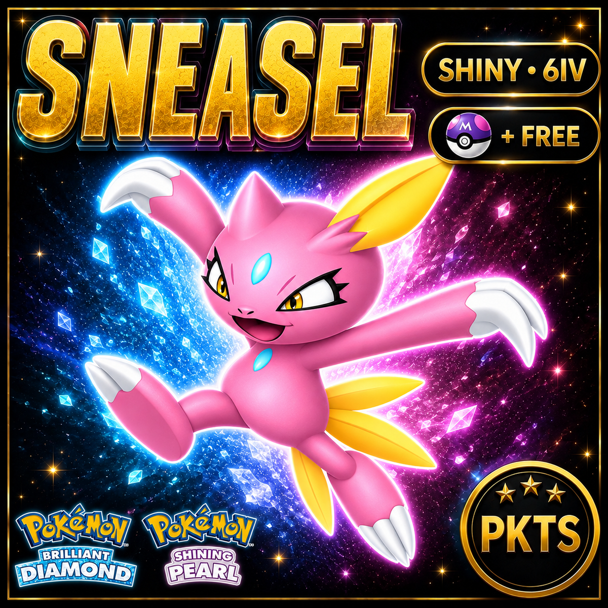 Shiny Sneasel for Pokémon Brilliant Diamond & Shining Pearl (BDSP), 6IV, PKTS.