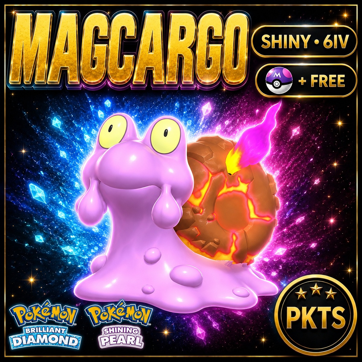 Shiny Magcargo for Pokémon Brilliant Diamond & Shining Pearl (BDSP), 6IV, PKTS.