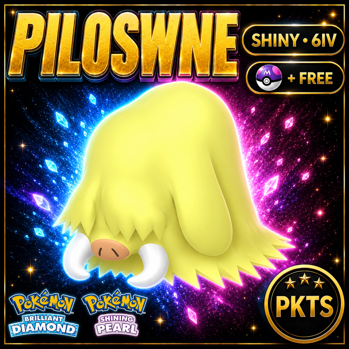 Shiny Piloswine for Pokémon Brilliant Diamond & Shining Pearl (BDSP), 6IV, PKTS.