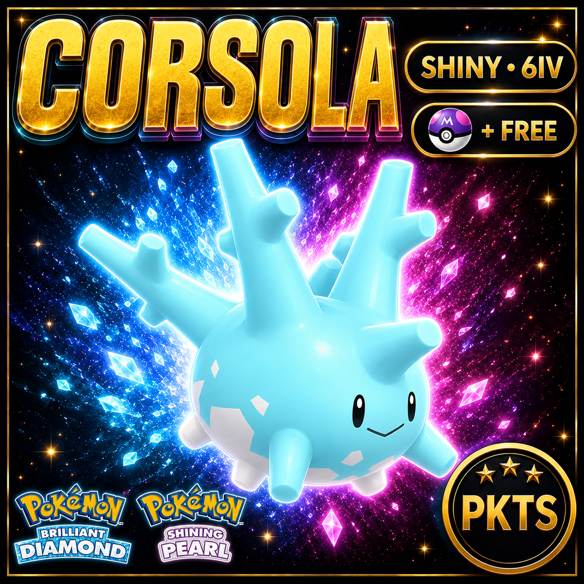Shiny Corsola for Pokémon Brilliant Diamond & Shining Pearl (BDSP), 6IV, PKTS.