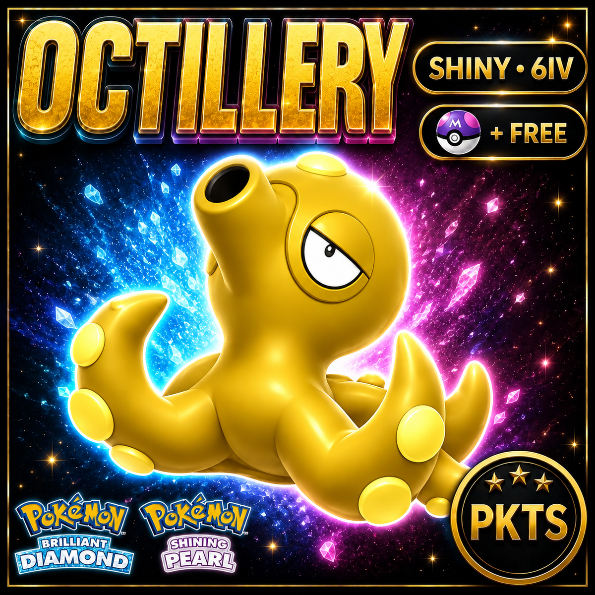 Shiny Octillery for Pokémon Brilliant Diamond & Shining Pearl (BDSP), 6IV, PKTS.