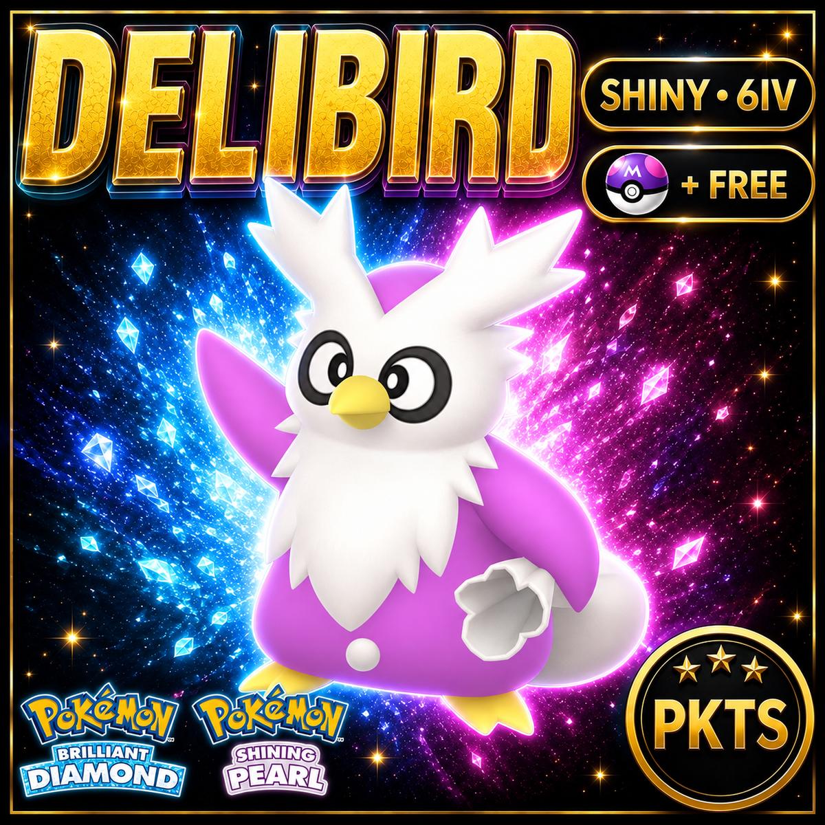 Shiny Delibird for Pokémon Brilliant Diamond & Shining Pearl (BDSP), 6IV, PKTS.