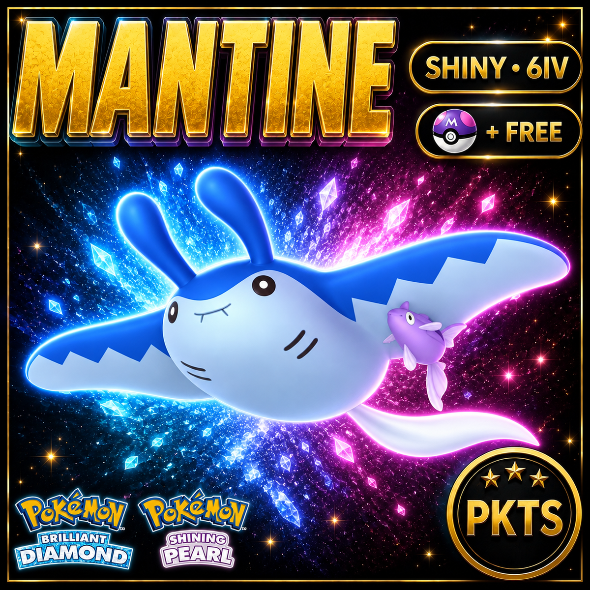 Shiny Mantine for Pokémon Brilliant Diamond & Shining Pearl (BDSP), 6IV, PKTS.