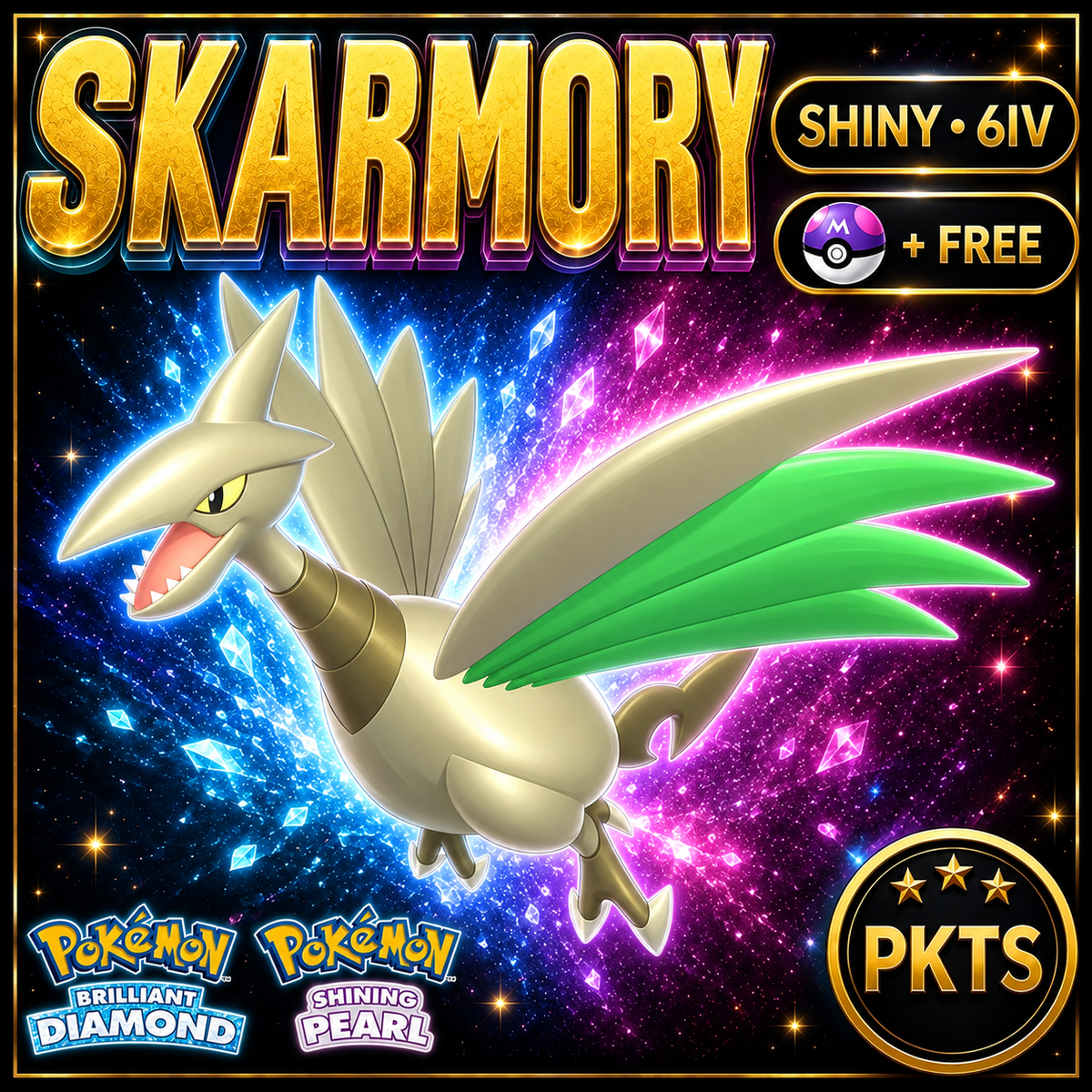 Shiny Skarmory for Pokémon Brilliant Diamond & Shining Pearl (BDSP), 6IV, PKTS.