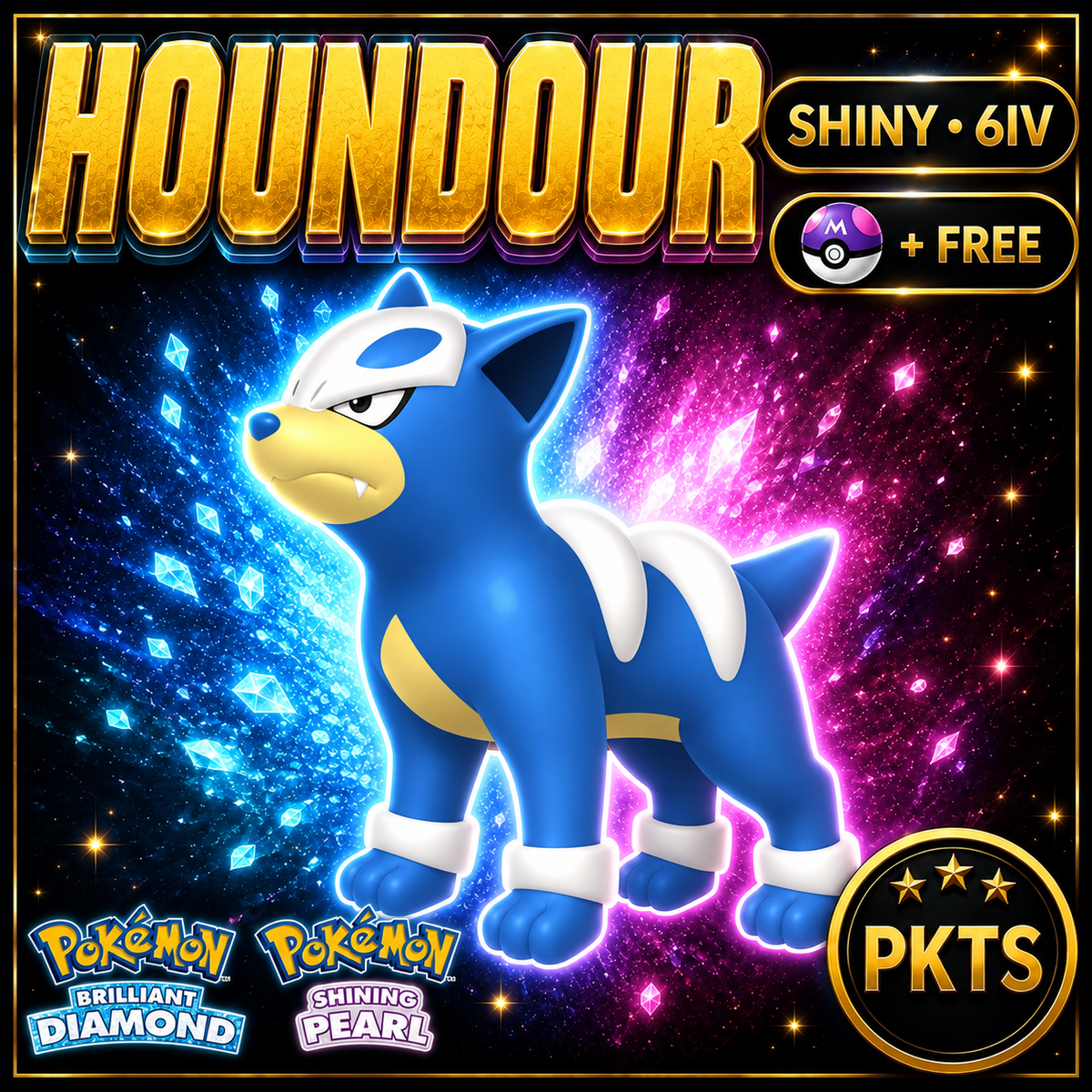Shiny Houndour for Pokémon Brilliant Diamond & Shining Pearl (BDSP), 6IV, PKTS.