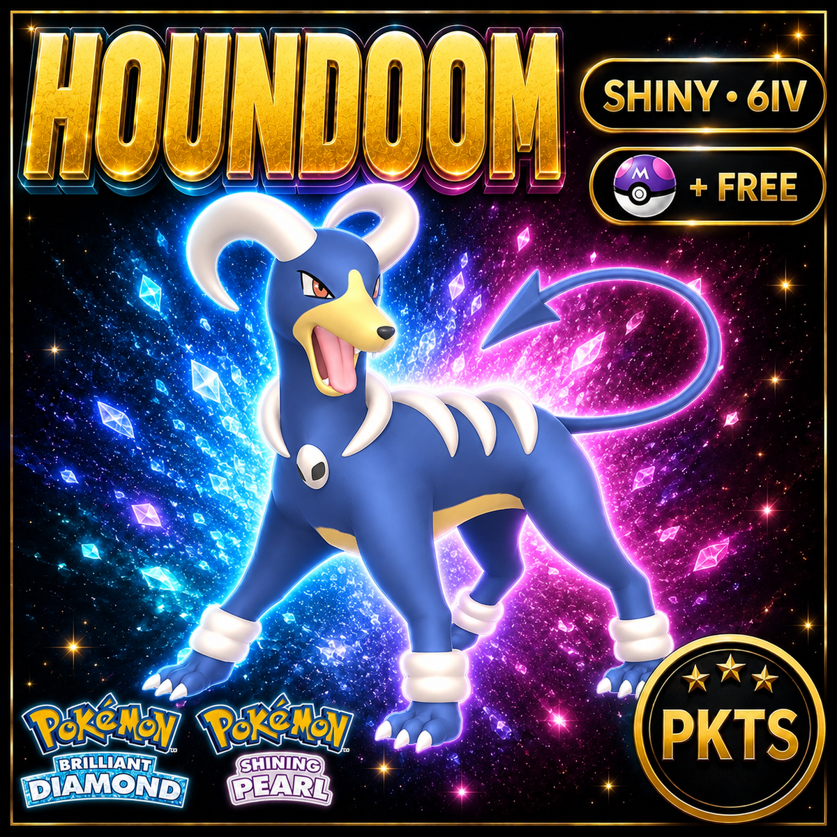 Shiny Houndoom for Pokémon Brilliant Diamond & Shining Pearl (BDSP), 6IV, PKTS.