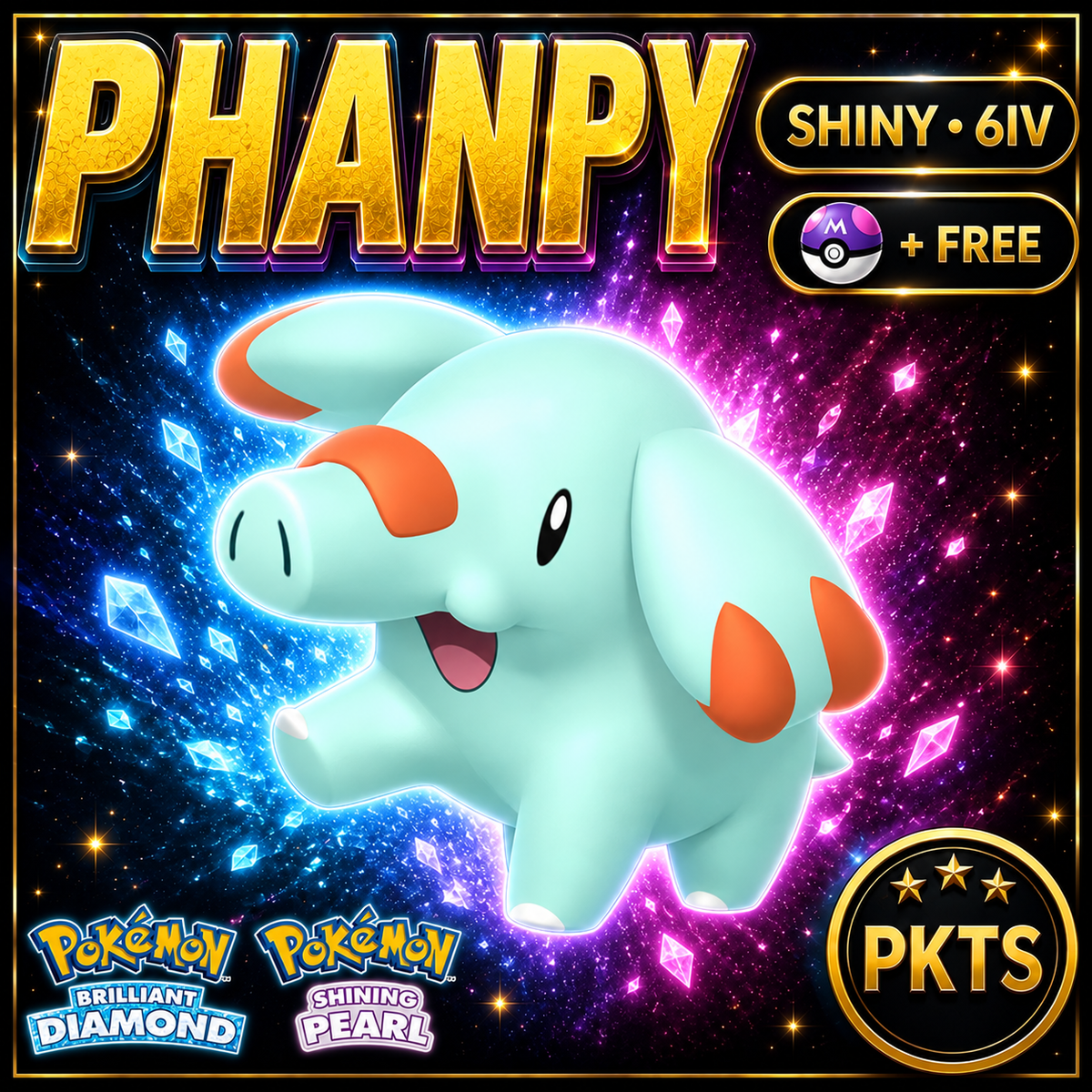 Shiny Phanpy for Pokémon Brilliant Diamond & Shining Pearl (BDSP), 6IV, PKTS.