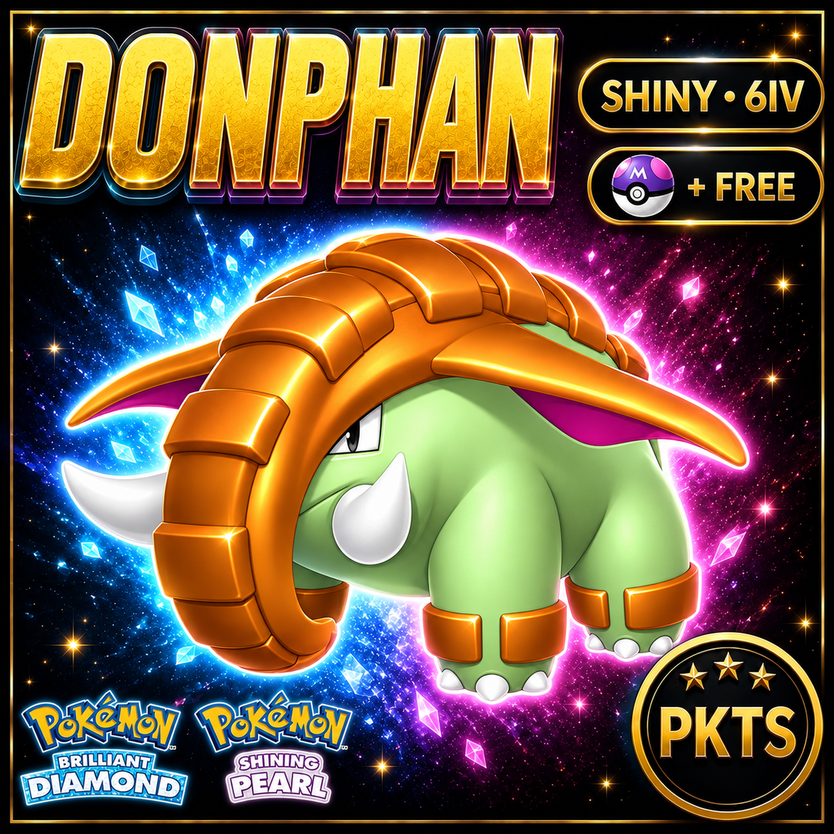 Shiny Donphan for Pokémon Brilliant Diamond & Shining Pearl (BDSP), 6IV, PKTS.
