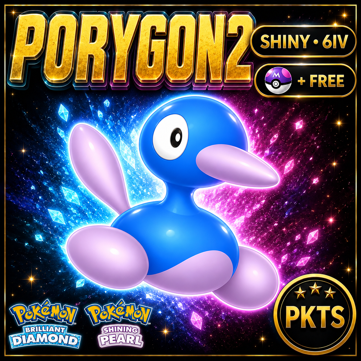 Shiny Porygon2 for Pokémon Brilliant Diamond & Shining Pearl (BDSP), 6IV, PKTS.
