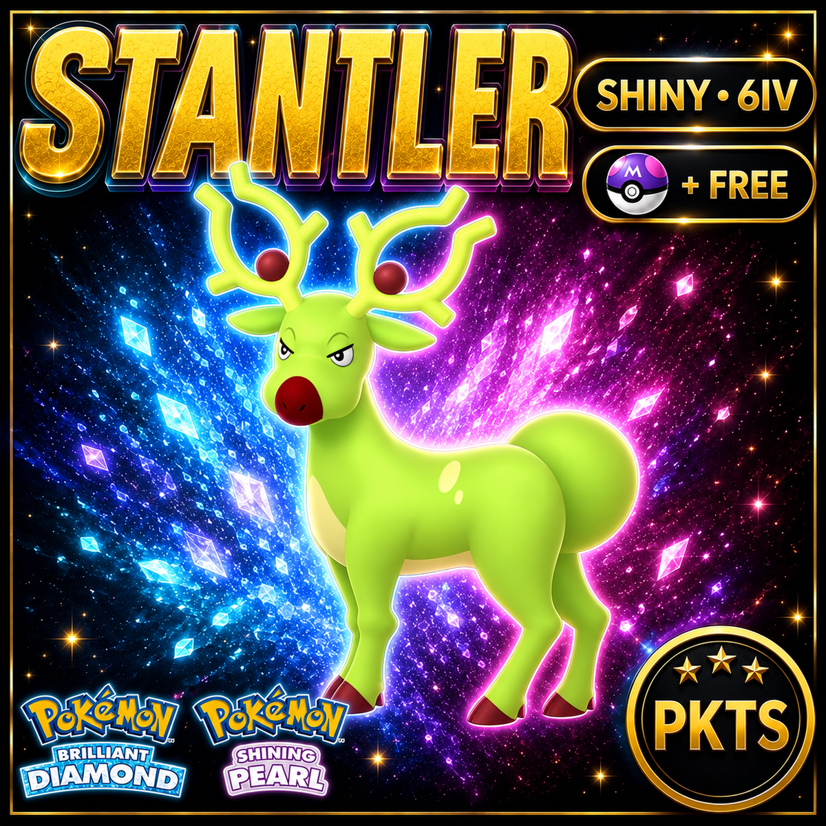 Shiny Stantler for Pokémon Brilliant Diamond & Shining Pearl (BDSP), 6IV, PKTS.