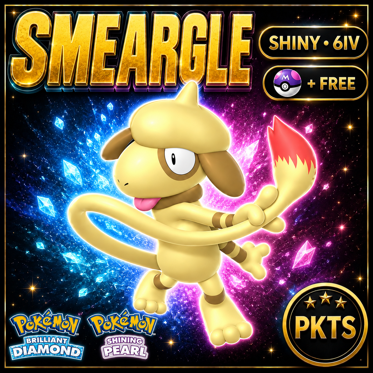 Shiny Smeargle for Pokémon Brilliant Diamond & Shining Pearl (BDSP), 6IV, PKTS.