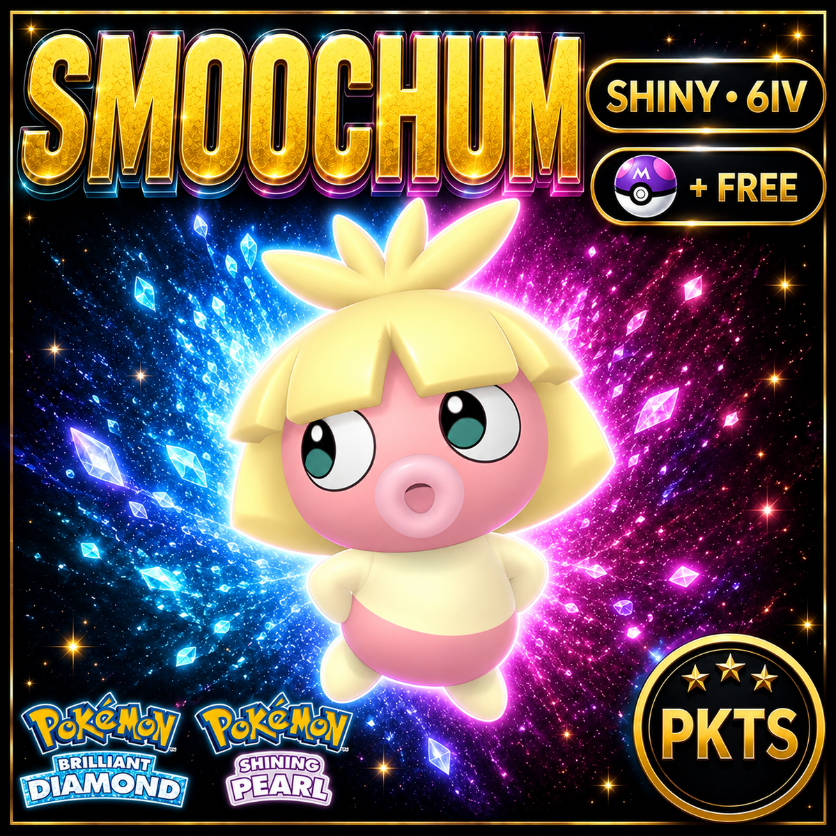Shiny Smoochum for Pokémon Brilliant Diamond & Shining Pearl (BDSP), 6IV, PKTS.