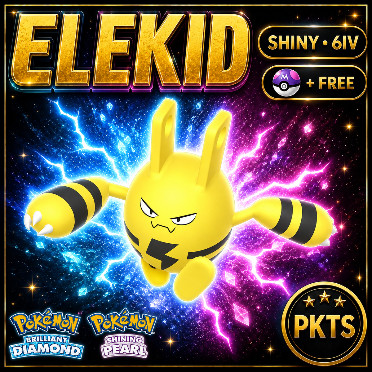 Shiny Elekid for Pokémon Brilliant Diamond & Shining Pearl (BDSP), 6IV, PKTS.