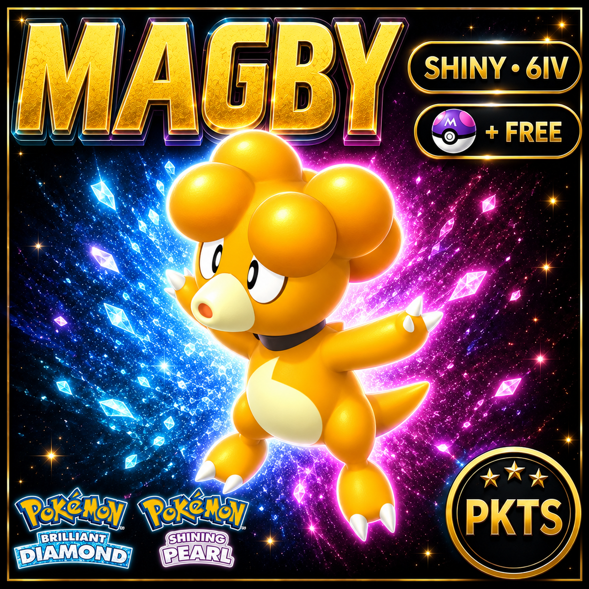 Shiny Magby for Pokémon Brilliant Diamond & Shining Pearl (BDSP), 6IV, PKTS.