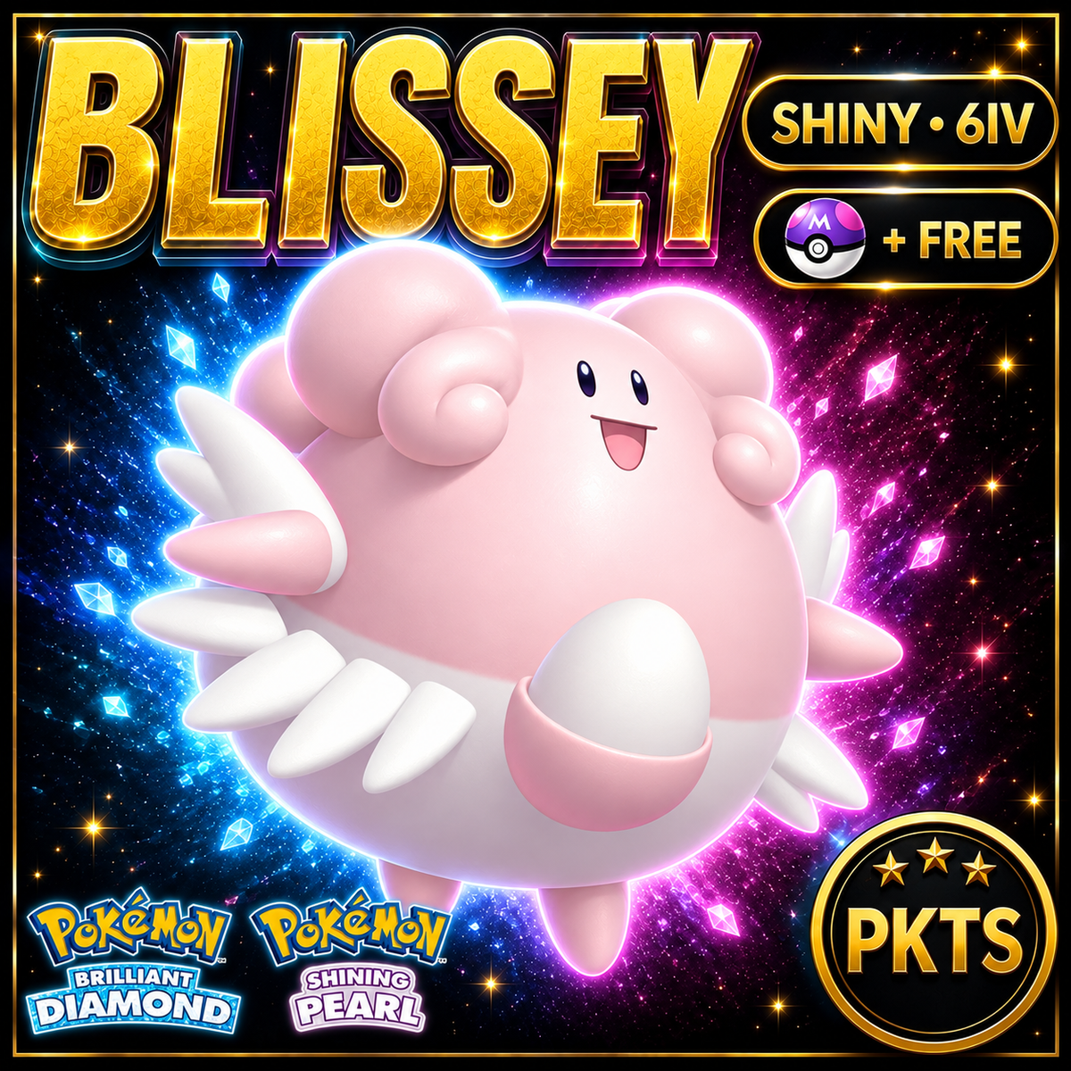 Shiny Blissey for Pokémon Brilliant Diamond & Shining Pearl (BDSP), 6IV, PKTS.