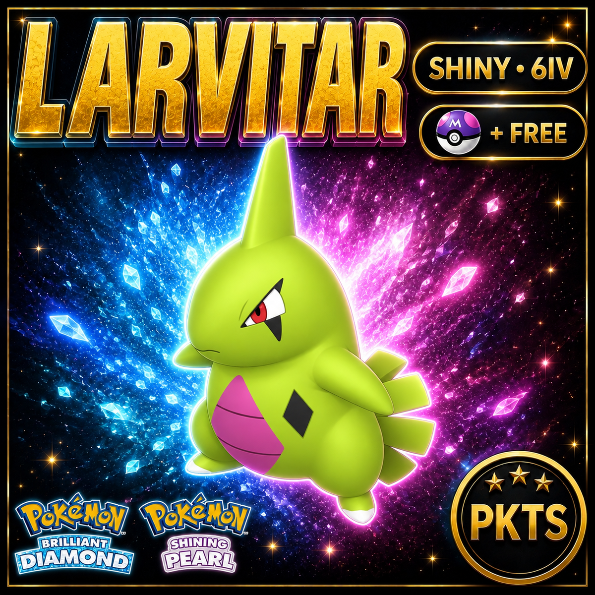 Shiny Larvitar for Pokémon Brilliant Diamond & Shining Pearl (BDSP), 6IV, PKTS.
