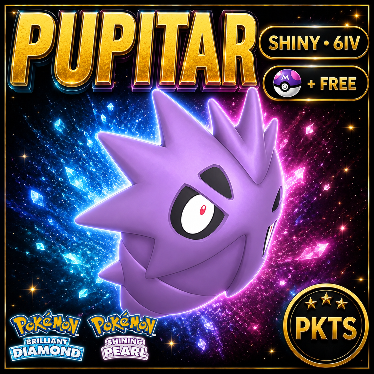 Shiny Pupitar for Pokémon Brilliant Diamond & Shining Pearl (BDSP), 6IV, PKTS.