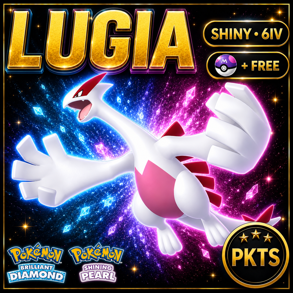 Shiny Lugia for Pokémon Brilliant Diamond & Shining Pearl (BDSP), 6IV, PKTS.