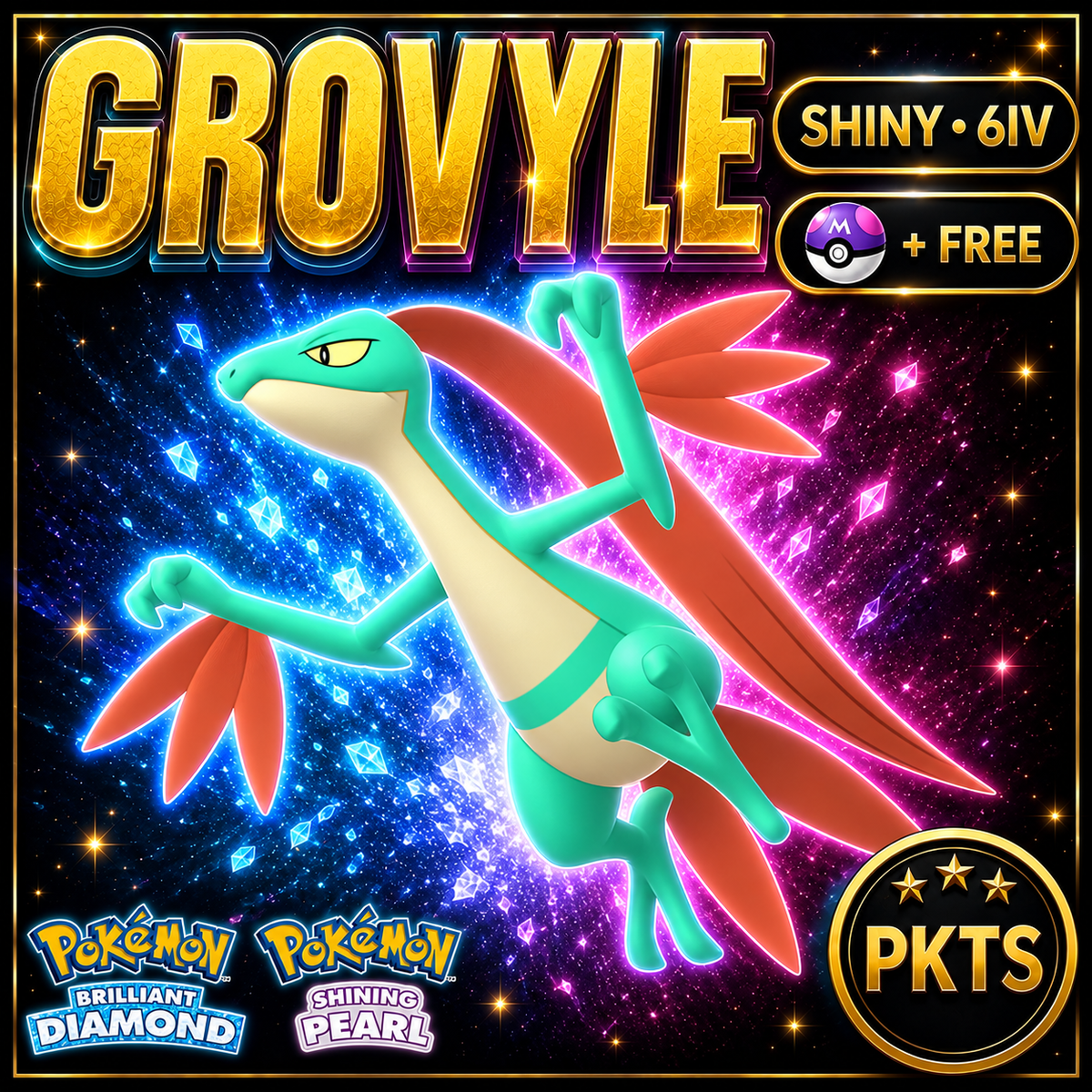 Shiny Grovyle for Pokémon Brilliant Diamond & Shining Pearl (BDSP), 6IV, PKTS.