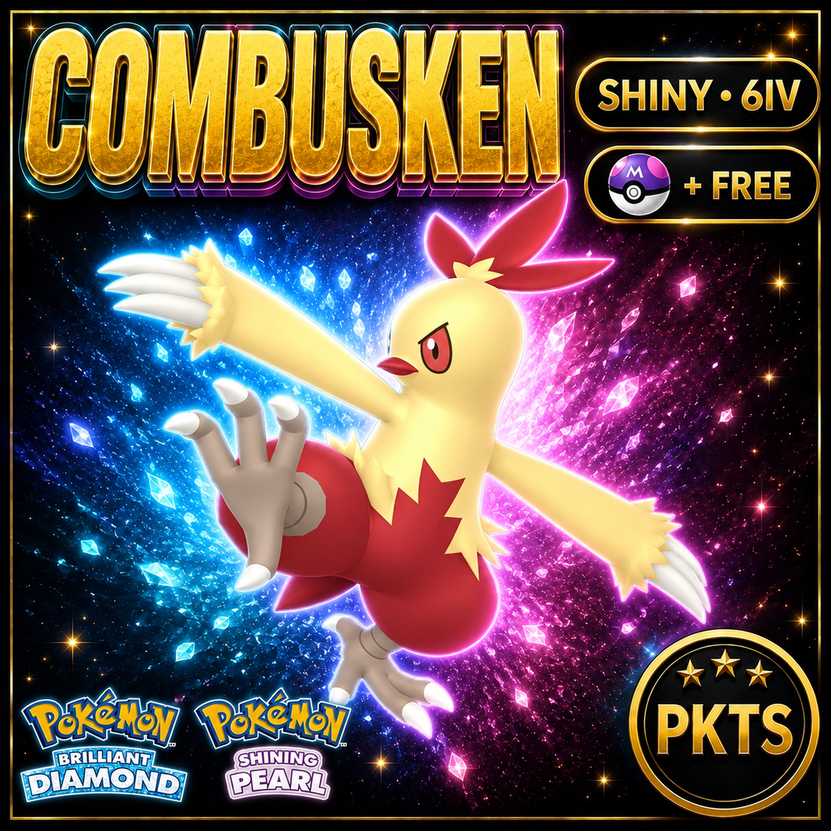 Shiny Combusken for Pokémon Brilliant Diamond & Shining Pearl (BDSP), 6IV, PKTS.