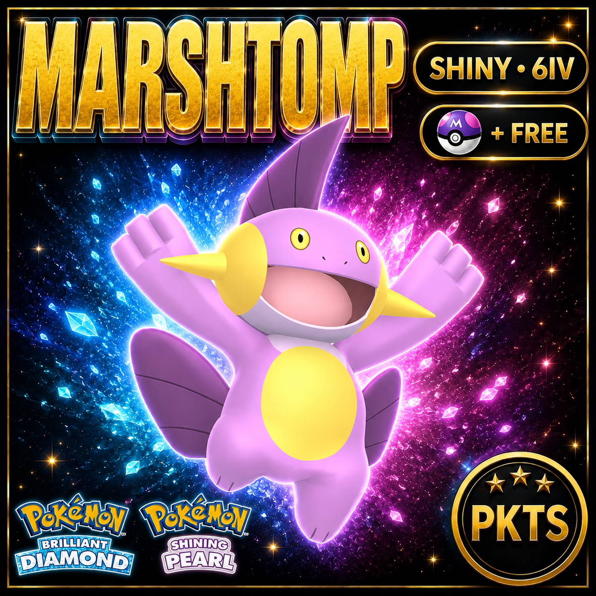 Shiny Marshtomp for Pokémon Brilliant Diamond & Shining Pearl (BDSP), 6IV, PKTS.