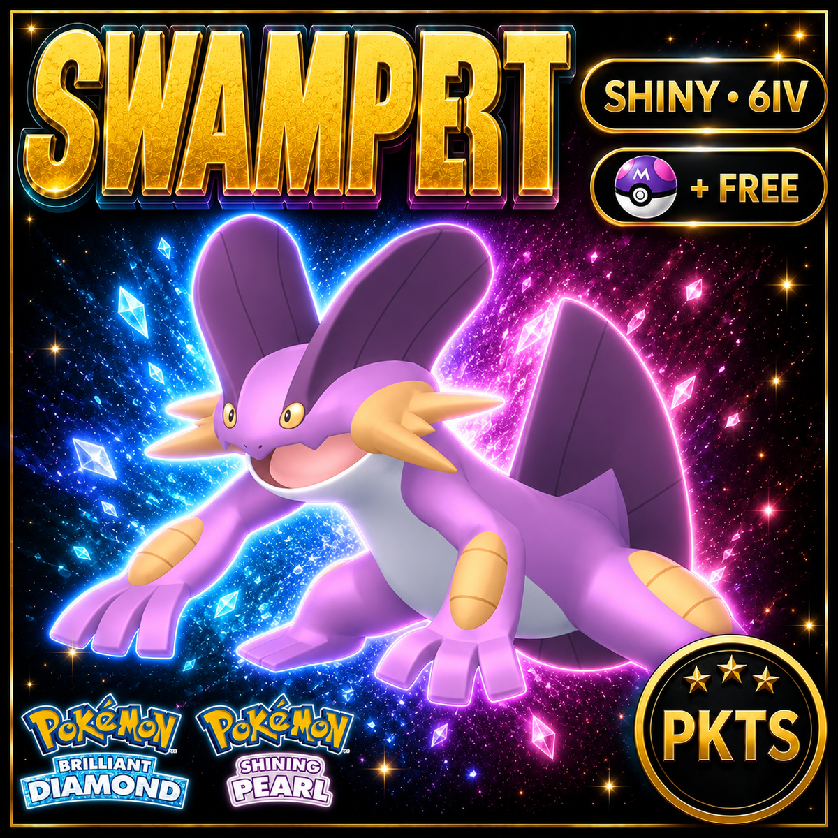 Shiny Swampert for Pokémon Brilliant Diamond & Shining Pearl (BDSP), 6IV, PKTS.