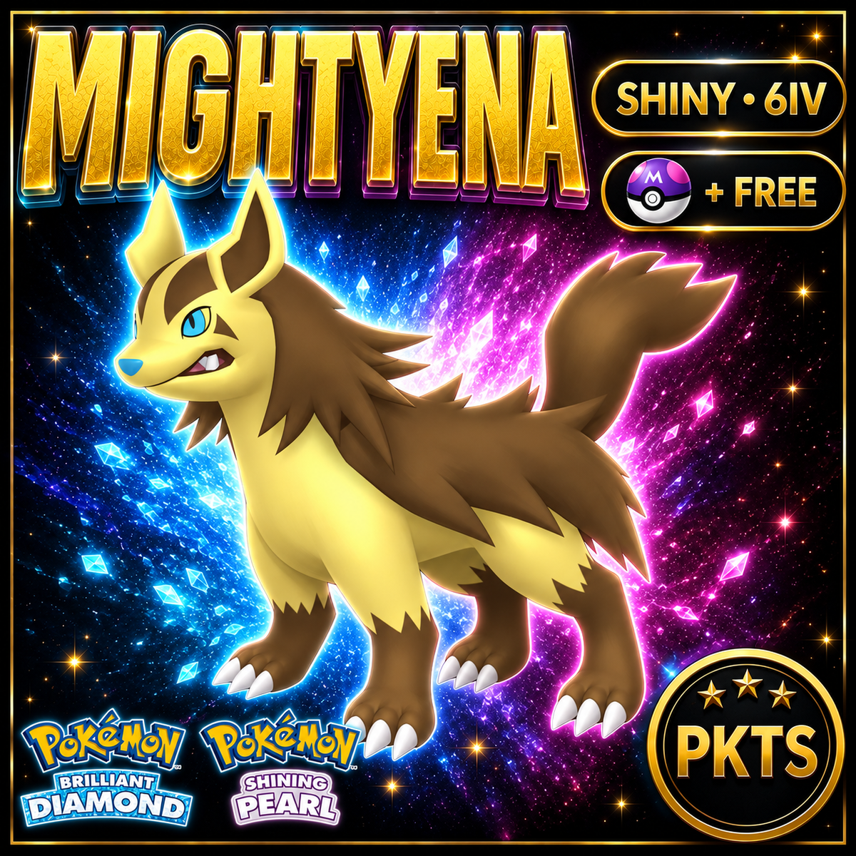 Shiny Mightyena for Pokémon Brilliant Diamond & Shining Pearl (BDSP), 6IV, PKTS.