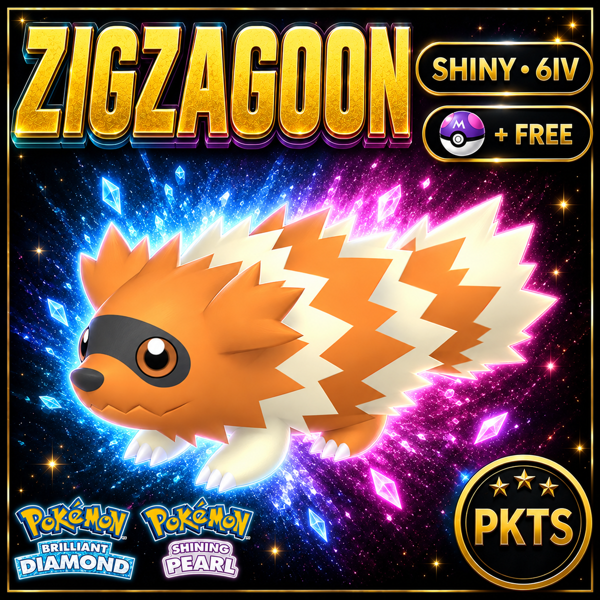 Shiny Zigzagoon for Pokémon Brilliant Diamond & Shining Pearl (BDSP), 6IV, PKTS.