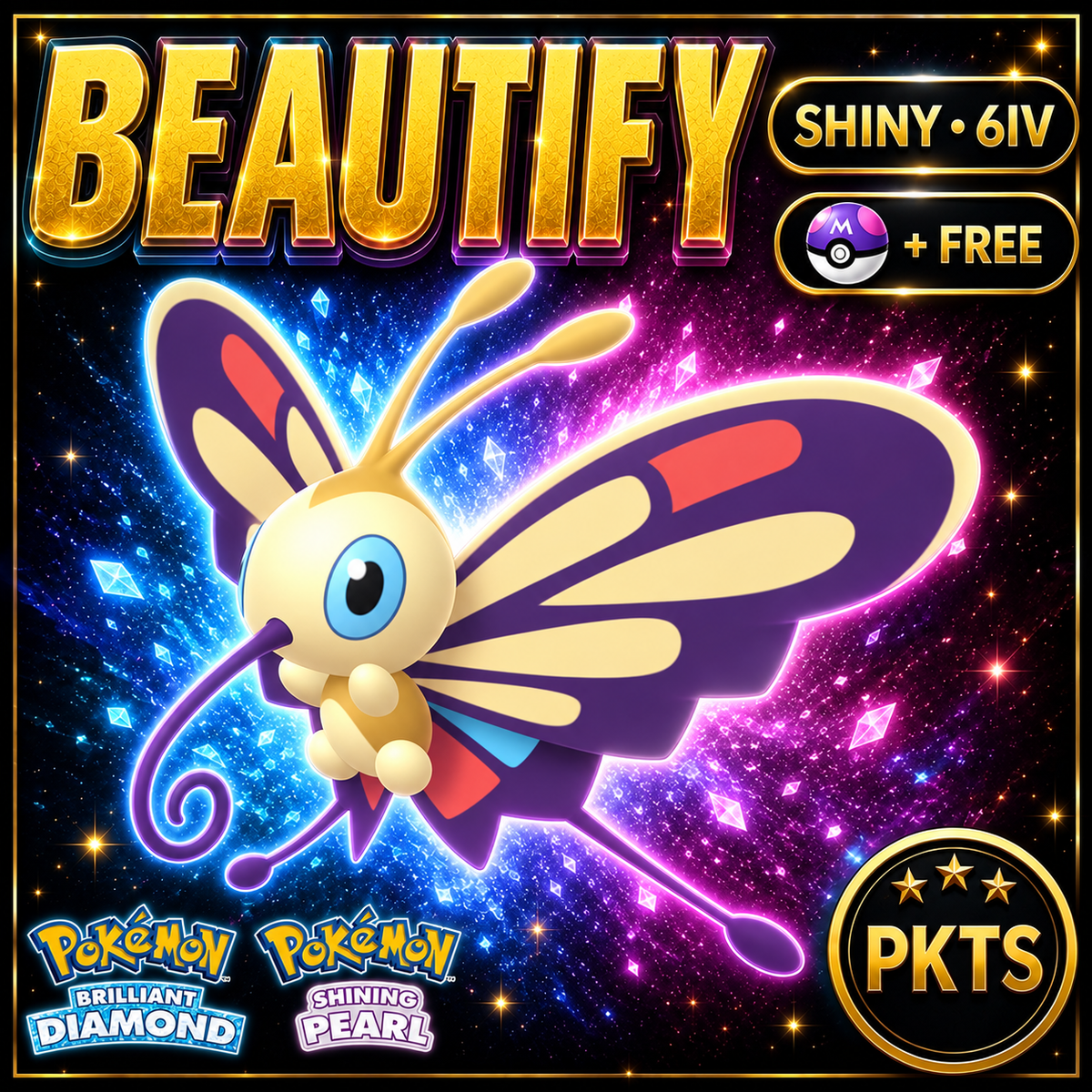 Shiny Beautifly for Pokémon Brilliant Diamond & Shining Pearl (BDSP), 6IV, PKTS.