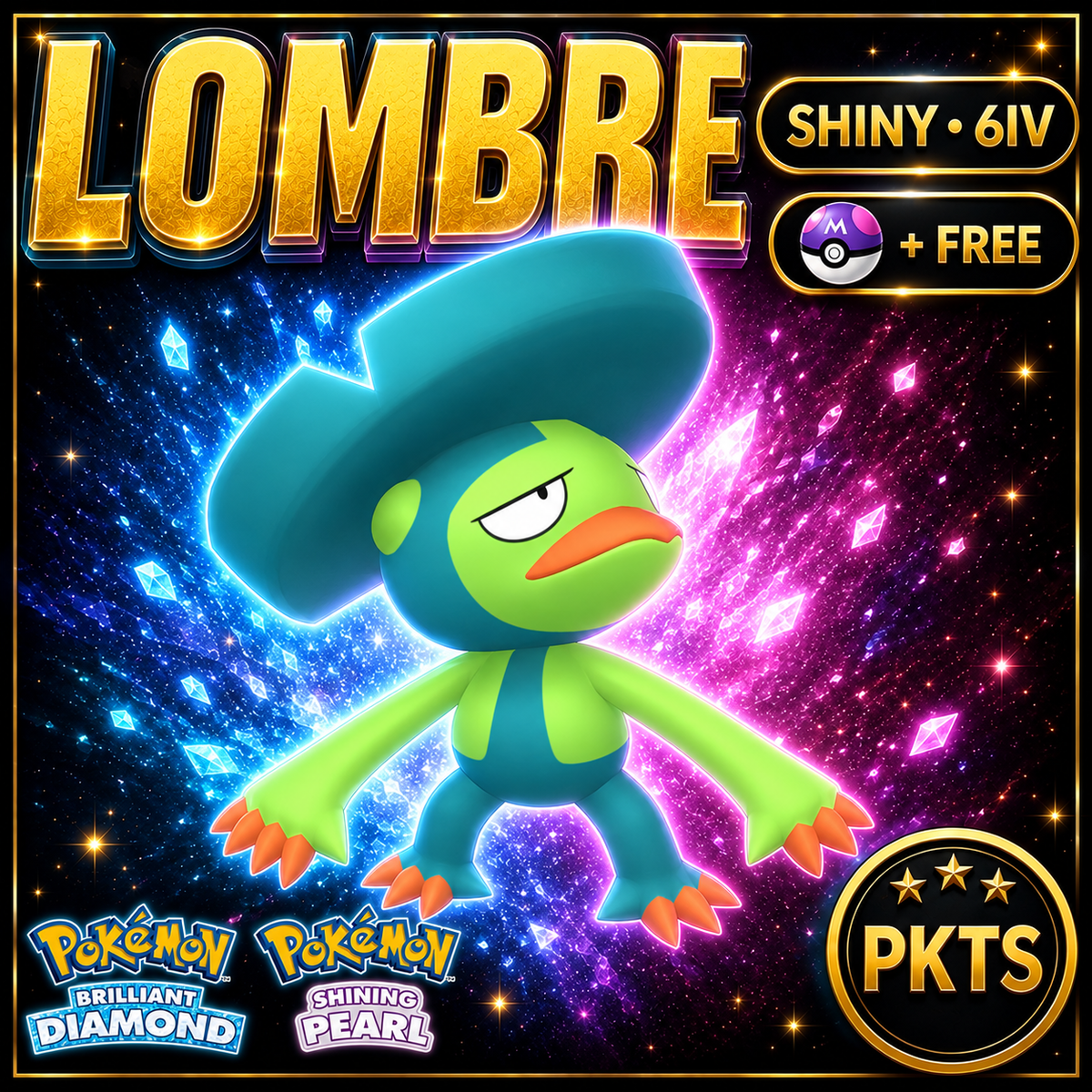 Shiny Lombre for Pokémon Brilliant Diamond & Shining Pearl (BDSP), 6IV, PKTS.