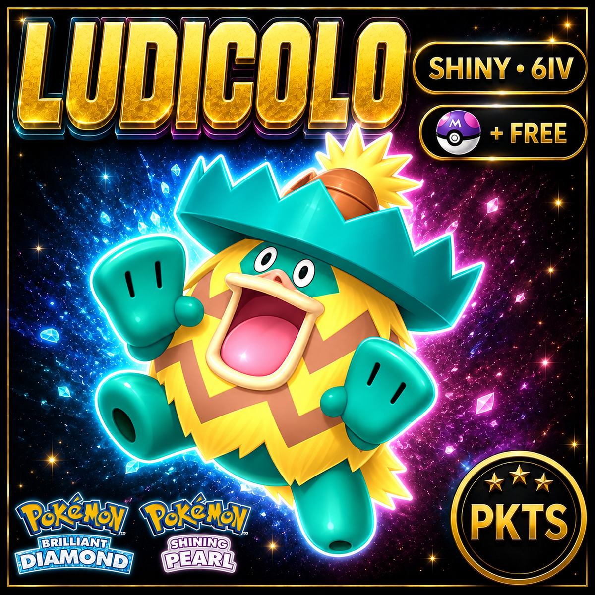 Shiny Ludicolo for Pokémon Brilliant Diamond & Shining Pearl (BDSP), 6IV, PKTS.